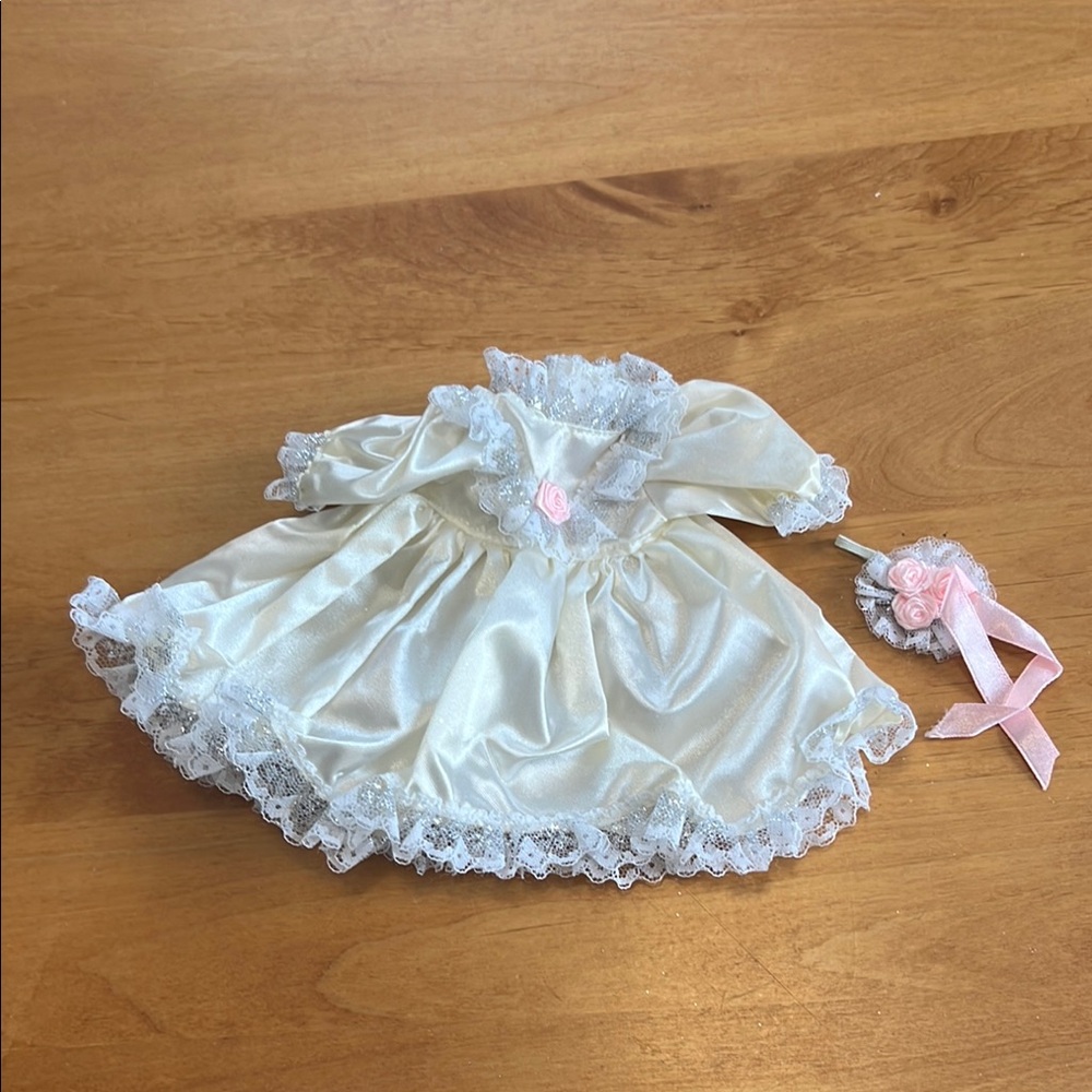 Elegant Cream Doll Wedding Dress with Pink Accents